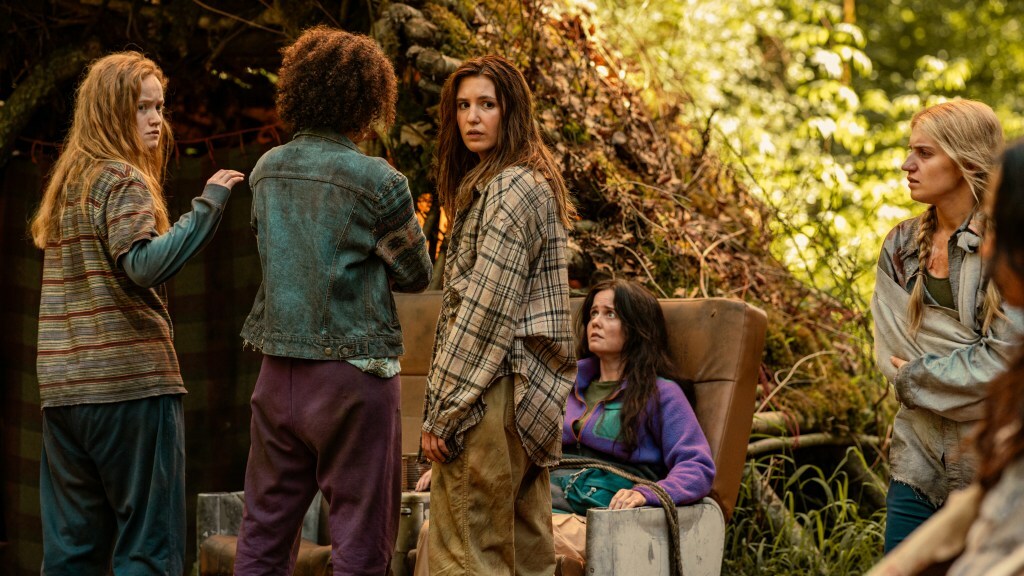 Liv Hewson, Sophie Nélisse, Ashley Sutton and Jenna Burgess in 
'Yellowjackets'