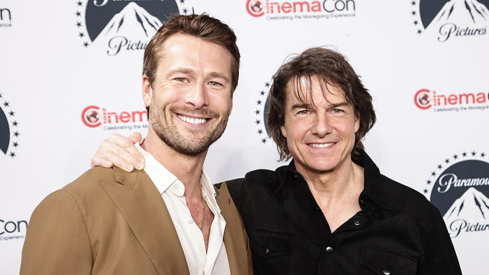 LAS VEGAS, NEVADA - APRIL 03: (L-R) Glen Powell and Tom Cruise attend the Paramount Pictures 2025 CinemaCon Footage Presentation at The Colosseum at Caesars Palace in Las Vegas, Nevada on April 03, 2025. (Photo by Greg Doherty/Getty Images for Paramount Pictures)
