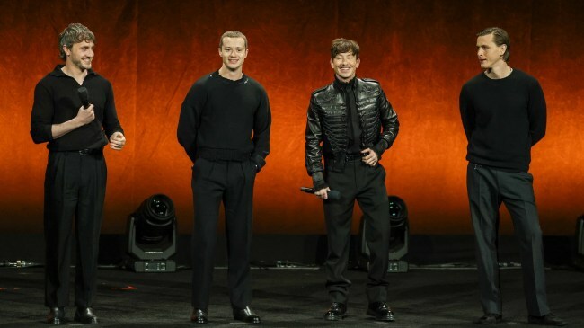 LAS VEGAS, NEVADA - MARCH 31: (L-R) Paul Mescal, Joseph Quinn, Barry Keoghan and Harris Dickinson are introduced onstage to promote four upcoming biopics about The Beatles at the Sony Pictures Entertainment presentation during CinemaCon, the official convention of Cinema United, at The Colosseum at Caesars Palace on March 31, 2025 in Las Vegas, Nevada. (Photo by Ethan Miller/Getty Images)