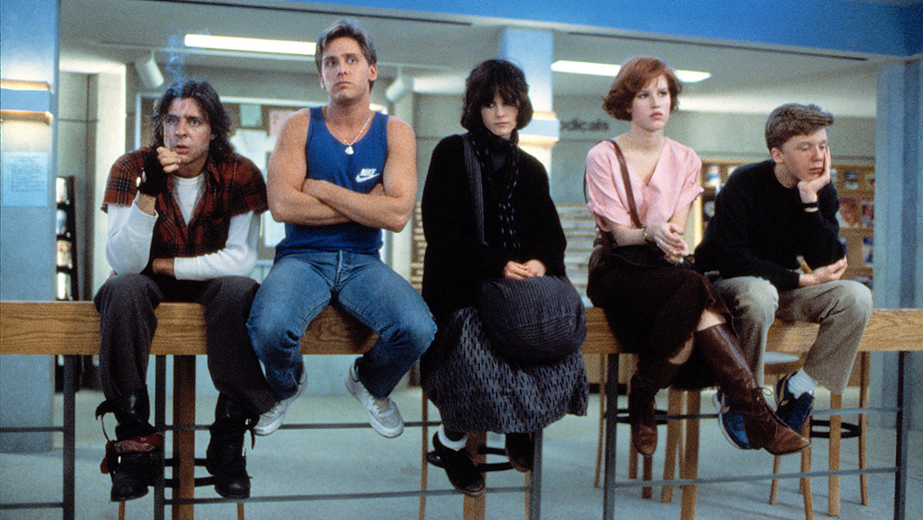 THE BREAKFAST CLUB, Judd Nelson, Emilio Estevez, Ally Sheedy, Molly Ringwald, Anthony Michael Hall, 1985.