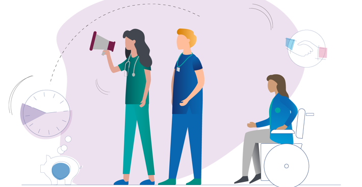 Illustration of doctors and a map of the UK