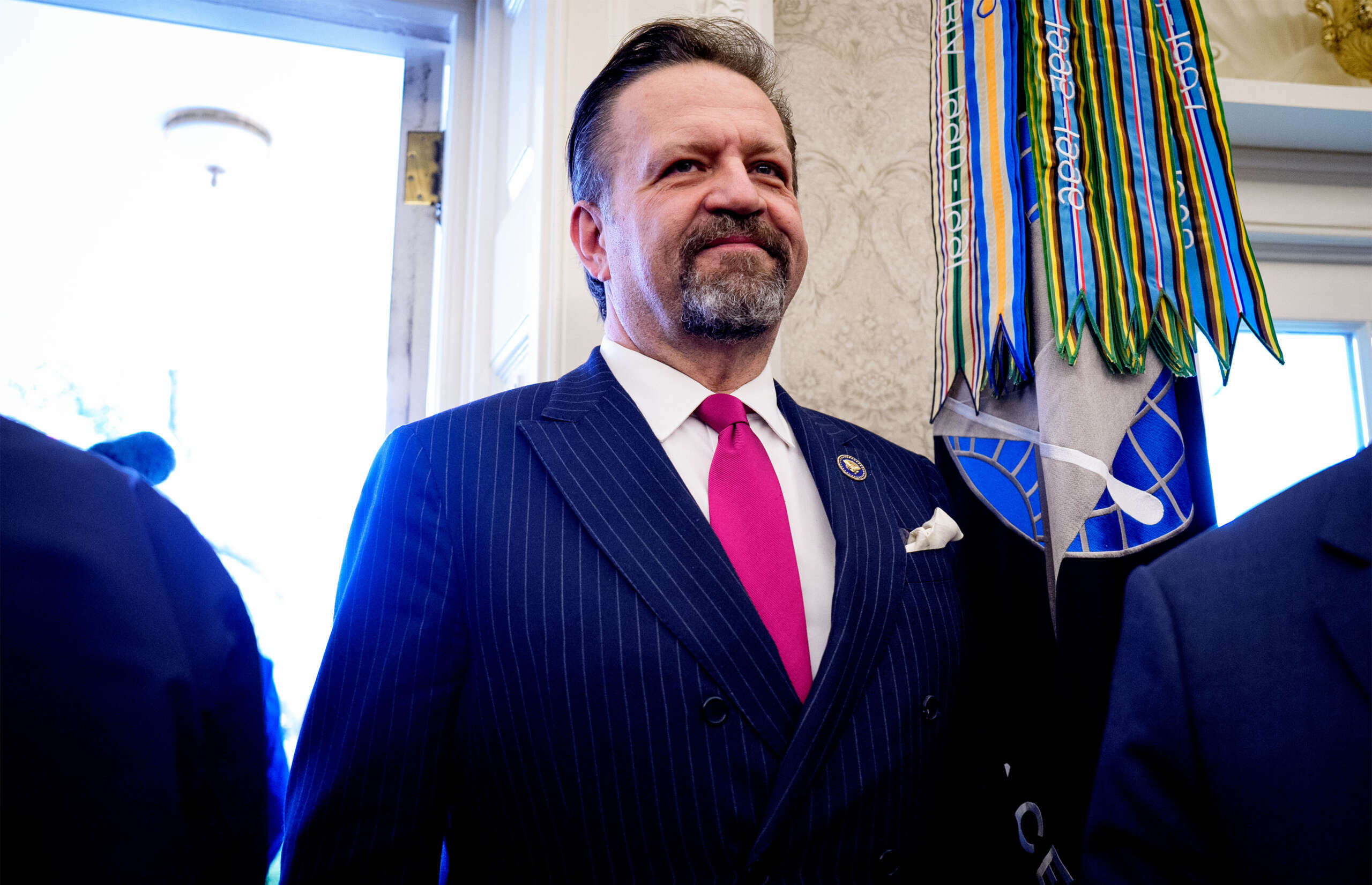 White House National Security Council Senior Director for Counterterrorism Sebastian Gorka attends a swearing-in ceremony in the Oval Office at the White House on March 28, 2025, in Washington, D.C.