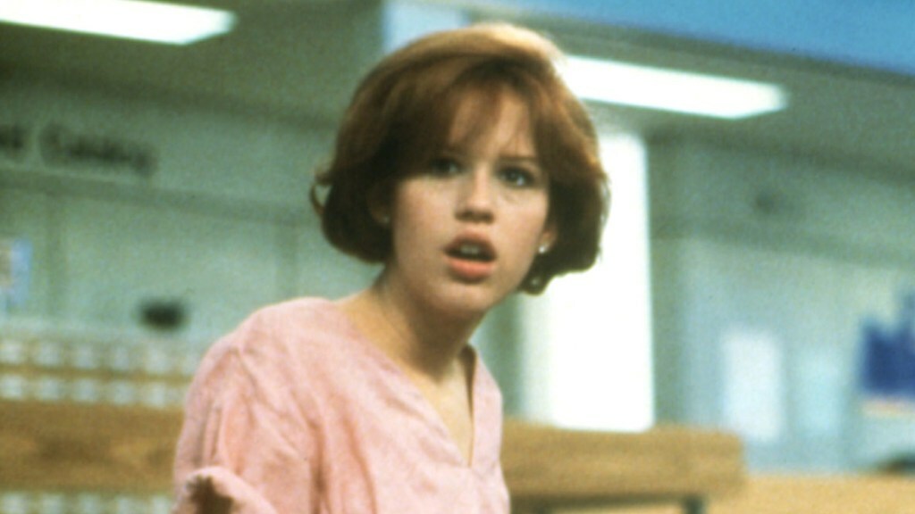 Molly Ringwald looks shocked in a still from 'The Breakfast Club'.