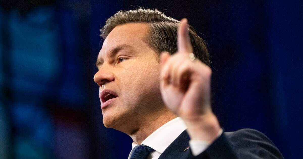 Conservative Leader Pierre Poilievre speaks at an event for the Canadian Association of Retired Persons at Zoomer Media in Toronto on Monday, April 21, 2025. THE CANADIAN PRESS/Laura Proctor