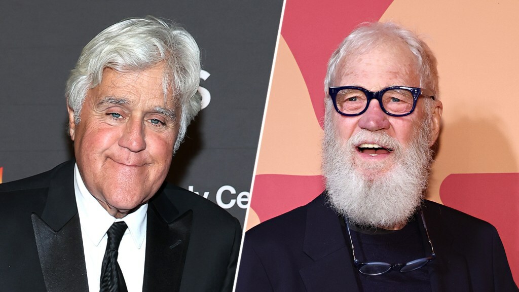 Red carpet photos of Jay Leno and David Letterman.
