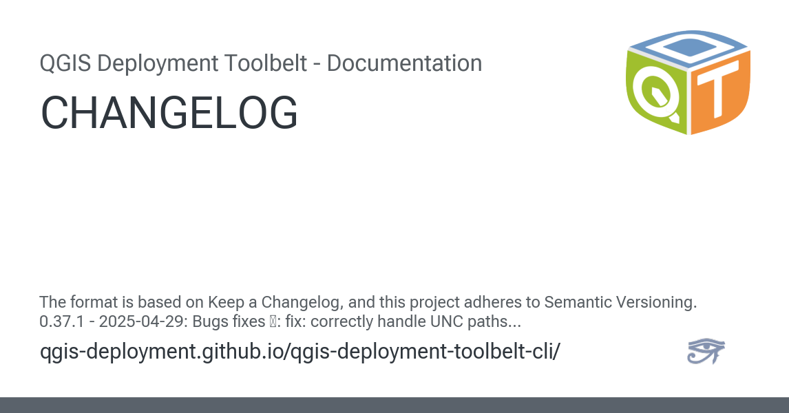 The format is based on Keep a Changelog, and this project adheres to Semantic Versioning. 0.37.1 - 2025-04-29: Bugs fixes 🐛: fix: correctly handle UNC paths by @Guts in https://github.com/qgis-depl...