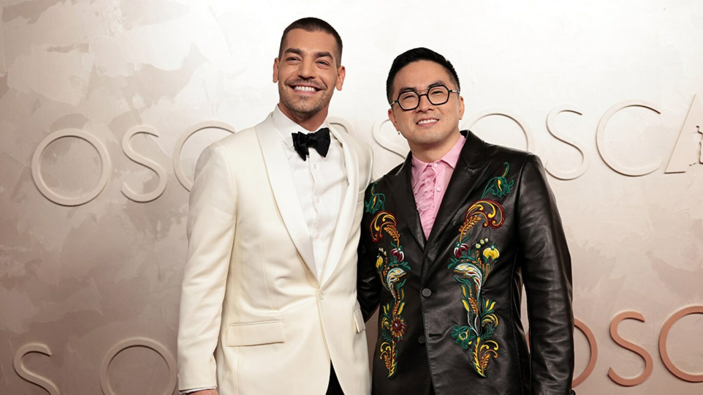 (L-R) Matt Rogers and Bowen Yang attend the 97th Annual Oscars at Dolby Theatre on March 02, 2025 in Hollywood, California.