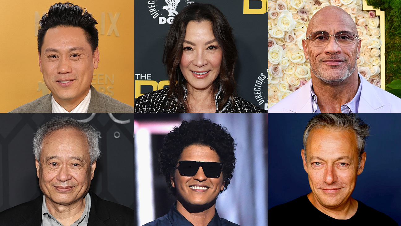 Clockwise from top left: Jon M. Chu, Michelle Yeoh, Dwayne Johnson, Maer Roshan, Bruno Mars and Ang Lee