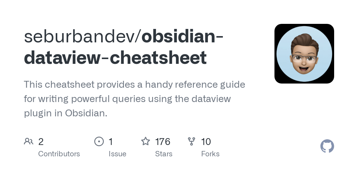 This cheatsheet provides a handy reference guide for writing powerful queries using the dataview plugin in Obsidian. - seburbandev/obsidian-dataview-cheatsheet