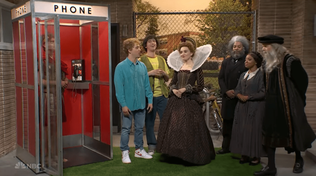 Marcel Hernandez, Andrew Dismukes, Chloe Fineman, Kenan Thompson, Quinta Brunson and Mikey Day on 'SNL' spoofing 'Bill & Ted's Excellent Aventure'