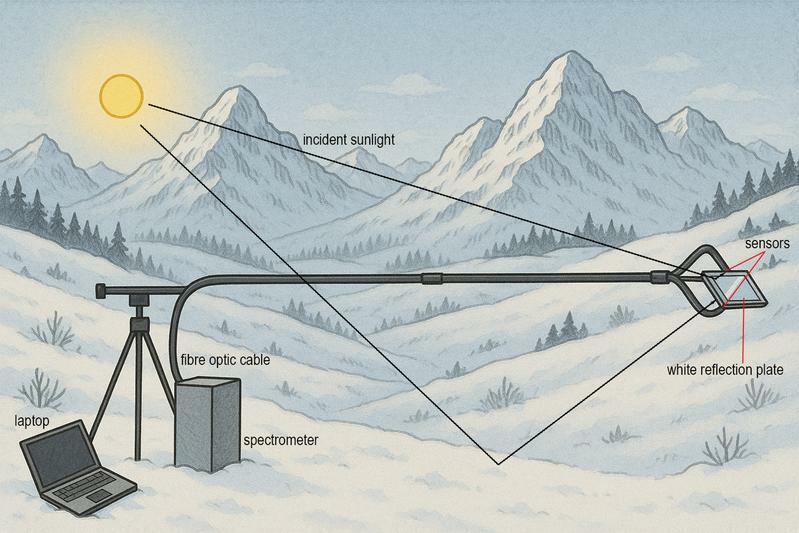 Schematic representation of the experimental setup. (Graphic with support from AI: Anja Mödl / Jochen Bettzieche / SLF) 