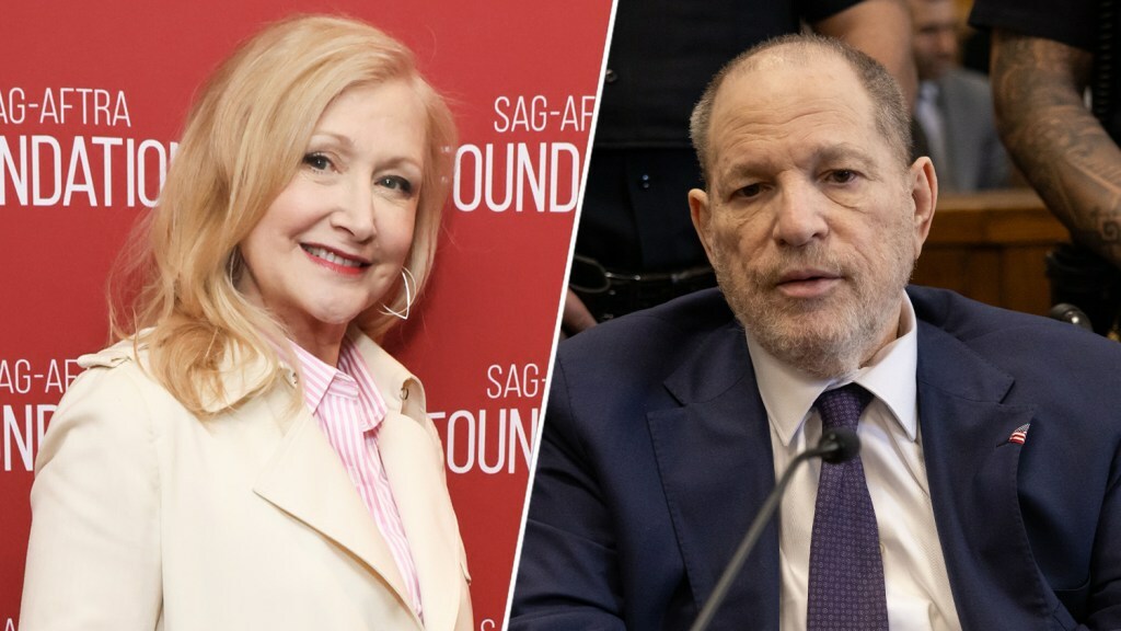 Patricia Clarkson poses on a red carpet; Harvey Weinstein appears in court. Patricia Clarkson poses on a red carpet; Harvey Weinstein appears in court.