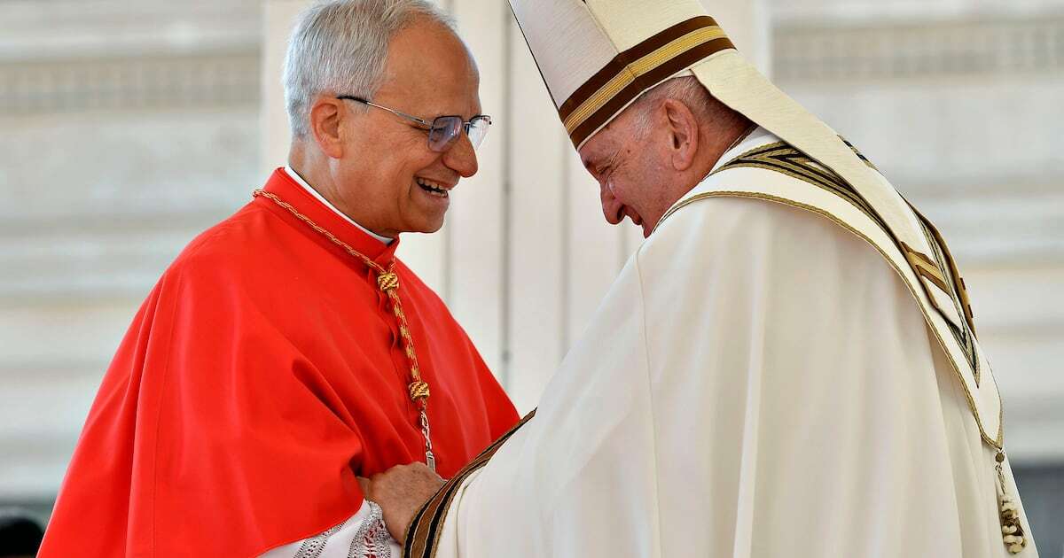 Pope Francis, right, appoints as new cardinal U.S-born prelate prefect of the Dicastery for Bishops, Robert Francis Prevost during the Ordinary Public Consistory for the Creation of new Cardinal at St. Peter's Square on Sept. 30, 2023 in Vatican City, Vatican. Pope Francis, right, appoints as new cardinal U.S-born prelate prefect of the Dicastery for Bishops, Robert Francis Prevost during the Ordinary Public Consistory for the Creation of new Cardinal at St. Peter's Square on Sept. 30, 2023 in Vatican City, Vatican.