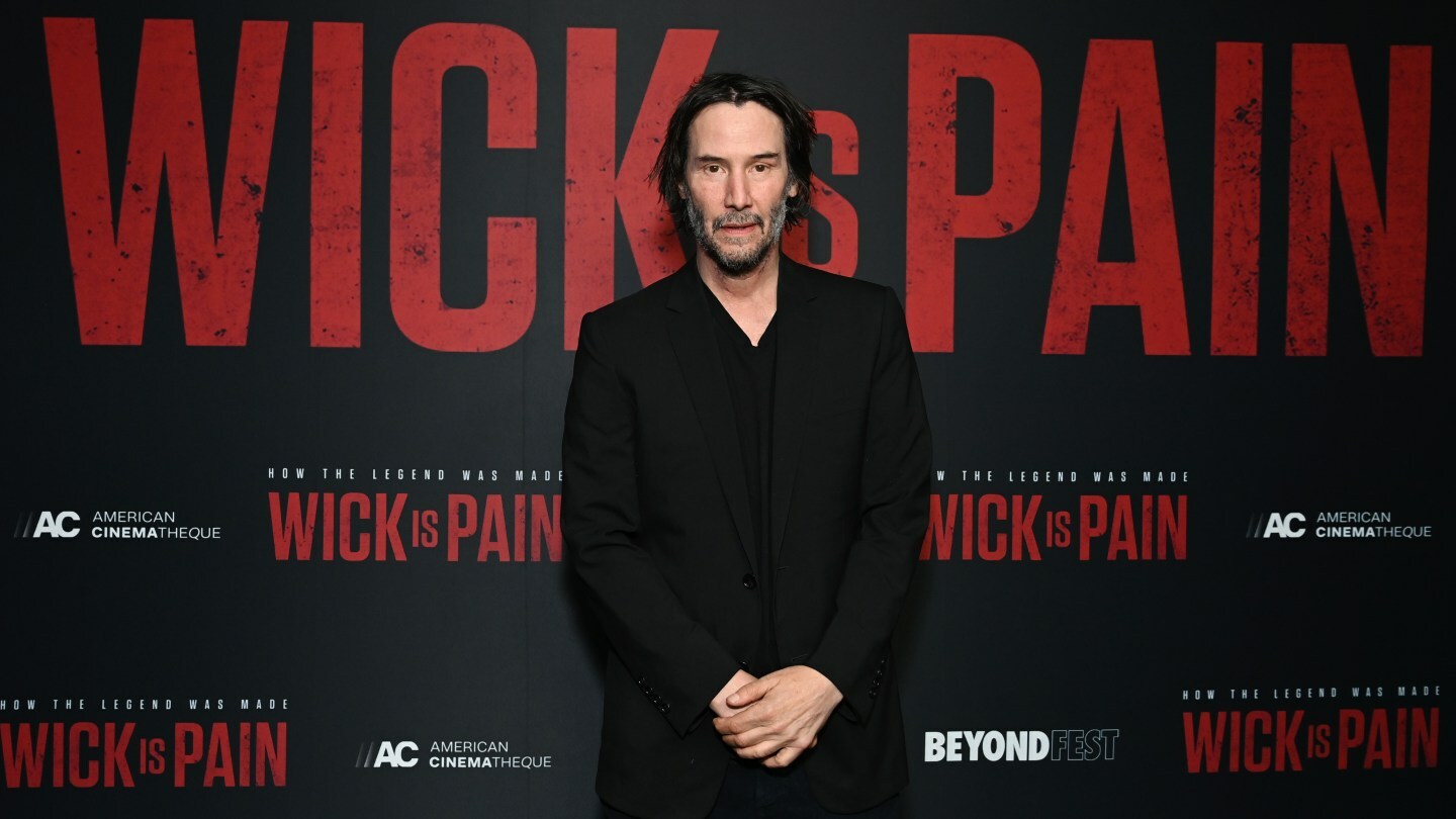 Keanu Reeves attends "Wick Is Pain" screening at Beyond Fest at Aero Theatre on May 8 in Santa Monica.