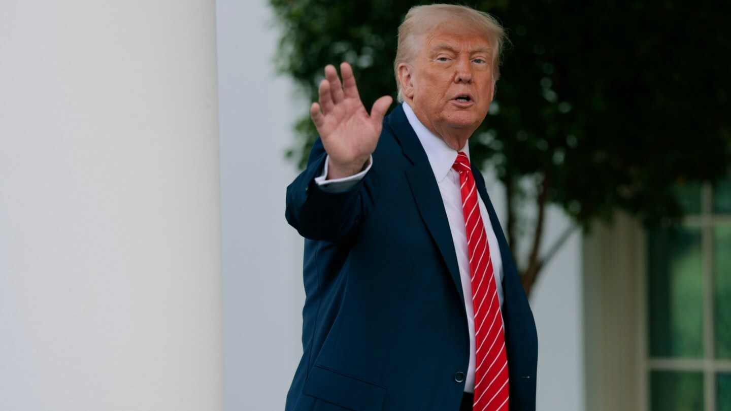 Donald Trump speaks to reporters outside the West Wing of the White House on May 8, 2025