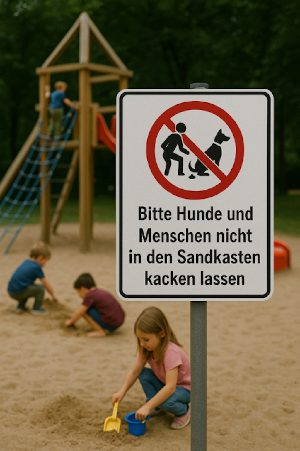 Deutlicher geht es nicht: eine klare Botschaft auf einem Spielplatz in Berlin. Leider nicht in echt.