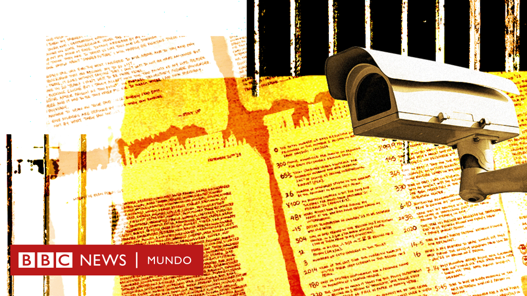 An adjusted imaged showing handwritten notes, bars and a CCTV camera, overlayed with an orange hue