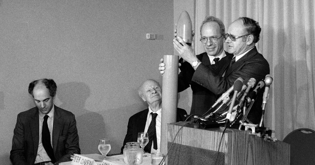 Richard L. Garwin, second right, with, from left, Peter A. Clausen, a disarmament expert, and the physicists Hans Bethe and Kurt Gottfried, during a news conference on missile defense hosted by the Union of Concerned Scientists in 1984.