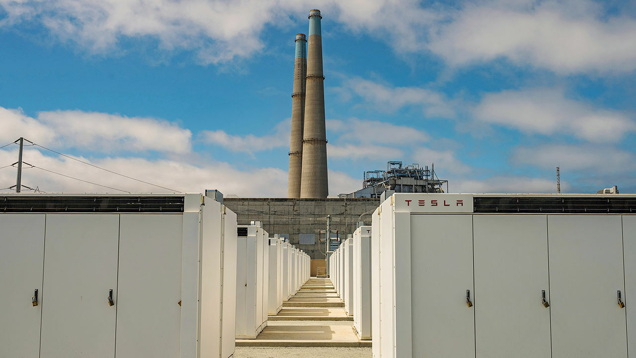 Tesla Megapack batteries at the Elkhorn Battery Energy Storage System in California.