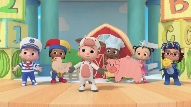 CoComelon Lane: Season 3 (L to R) Cruze McKinnon as JJ, Samantha Alarcon de Pando as Nina, Sebastian Billingsley-Rodriguez as Nico, Denzel Onaba as Cody, Diana Tsoy as Cece, Kaiyus Tiwana Grewal as Bella in CoComelon Lane: Season 3. Cr. Courtesy of Netflix © 2024