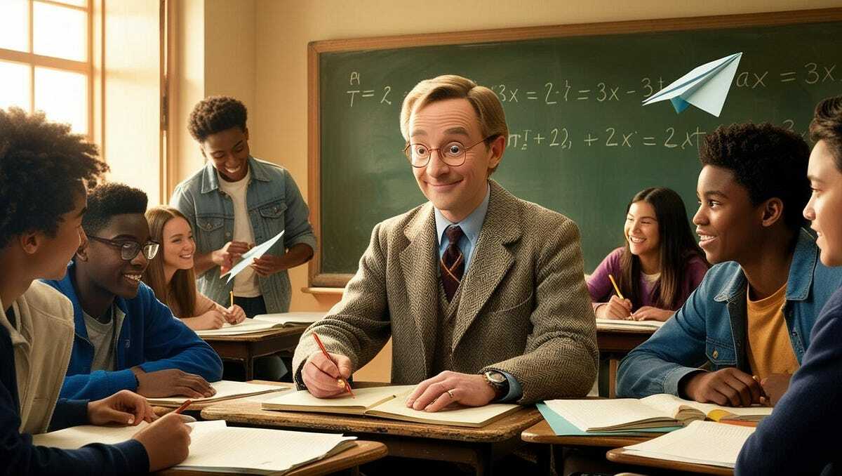 A timid teacher and his class of middle school students