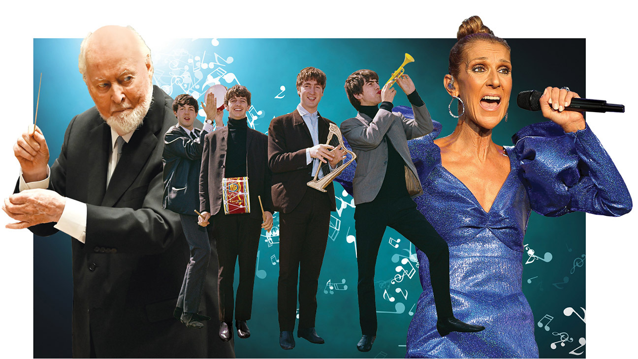 From left: John Williams, The Beatles and Celine Dion are the subjects of new documentaries.