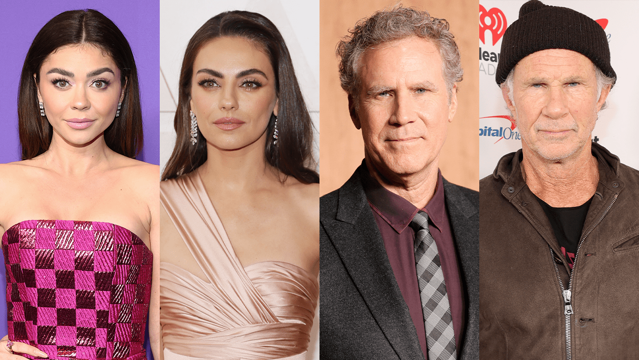 (L-R) Sarah Hyland, Mila Kunis, Will Ferrell and Chad Smith.