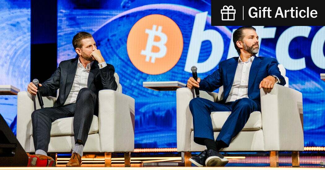 Eric Trump, left, and Donald Trump Jr. said the family business had no connection with “the Official $TRUMP Wallet.”