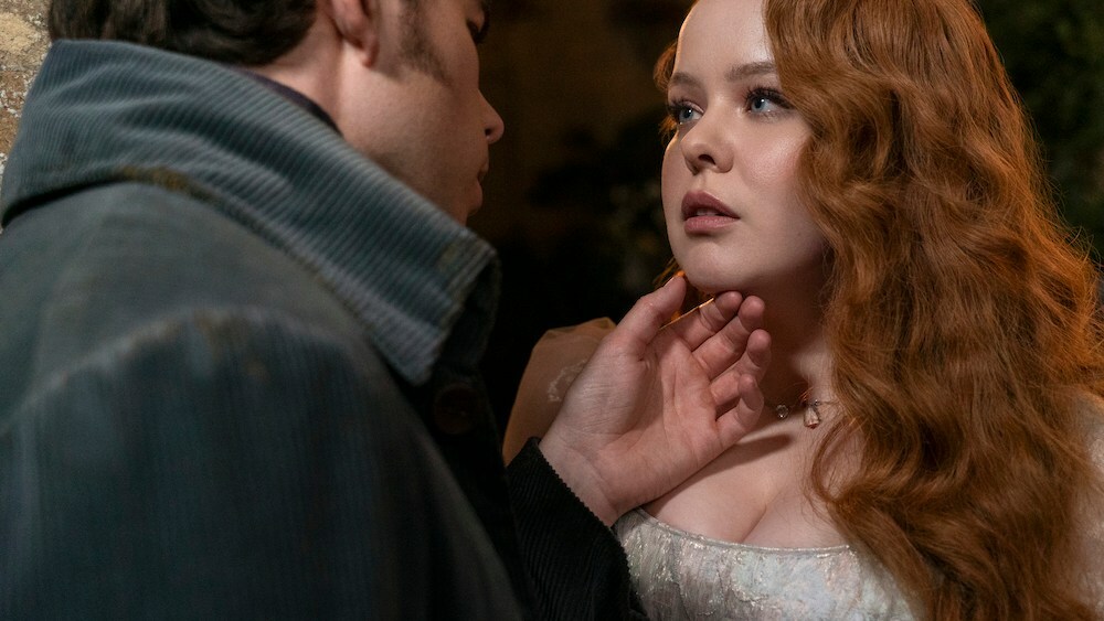 Bridgerton. (L to R) Luke Newton as Colin Bridgerton, Nicola Coughlan as Penelope Featherington in episode 302 of Bridgerton. Cr. Liam Daniel/Netflix © 2024