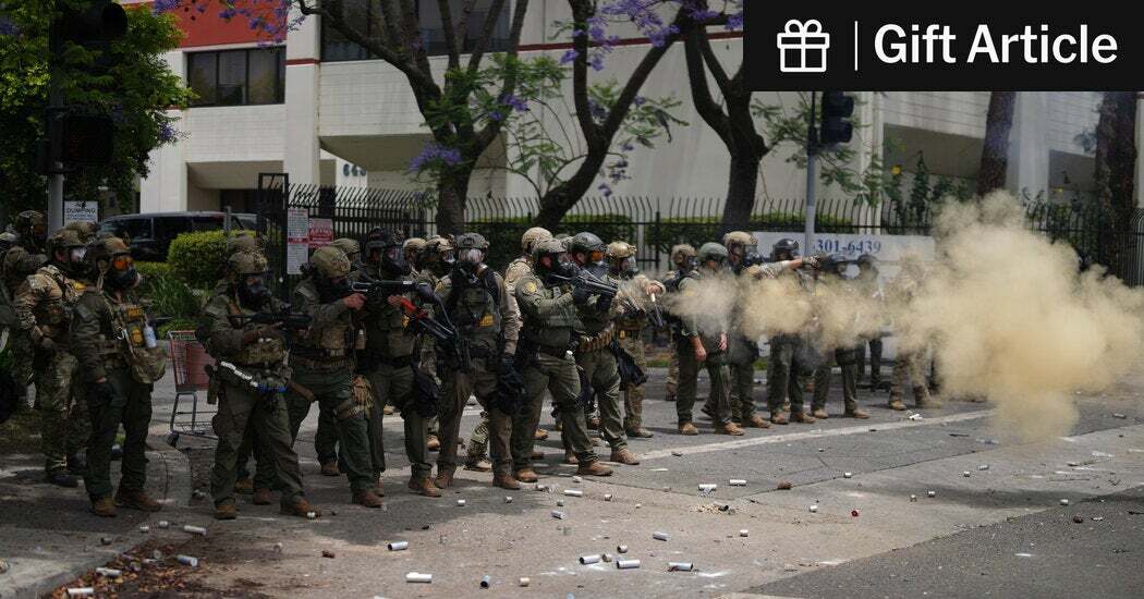 Border Patrol agents deployed tear gas against protesters on Saturday in Los Angeles County.