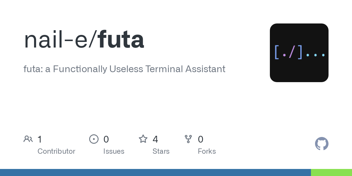 futa: a Functionally Useless Terminal Assistant. Contribute to nail-e/futa development by creating an account on GitHub. futa: a Functionally Useless Terminal Assistant. Contribute to nail-e/futa development by creating an account on GitHub.