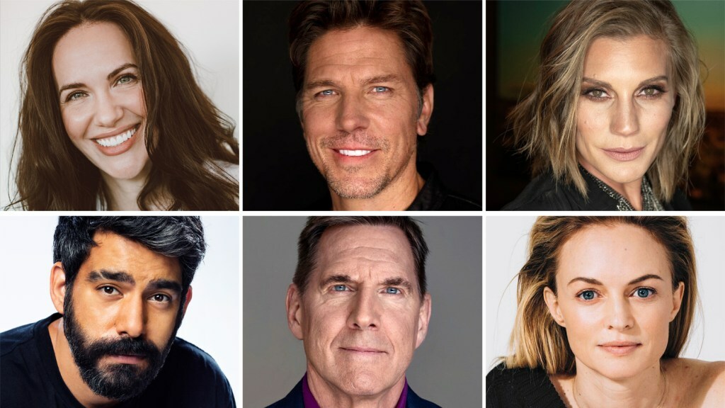 L-R: Kate Siegel, Michael Trucco, Katee Sackhoff, Rahul Kohli, Tim Bagley, and Heather Graham