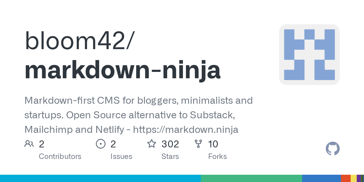 Markdown-first CMS for bloggers, minimalists and startups. Open Source alternative to Substack, Mailchimp and Netlify - https://markdown.ninja - bloom42/markdown-ninja