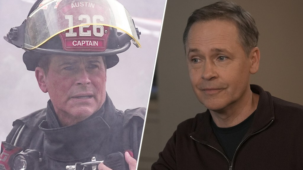 Rob Lowe wears a fireman's uniform on '9-1-1: Lone Star'; Chad Lowe sits at a dinner table.