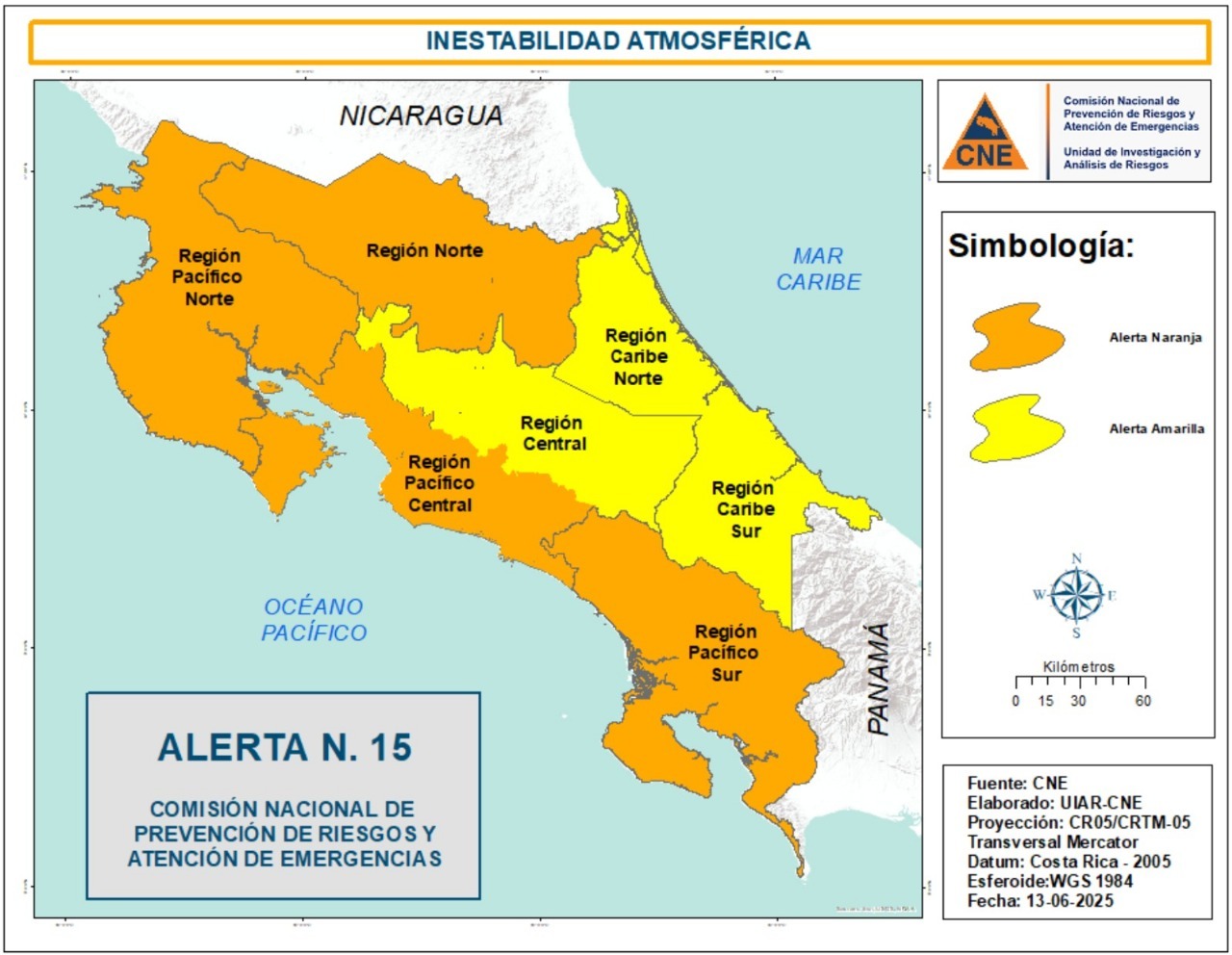 CNE declara alerta naranja en gran parte del país previo a ingreso de  Onda Tropical 5 en las próximas horas