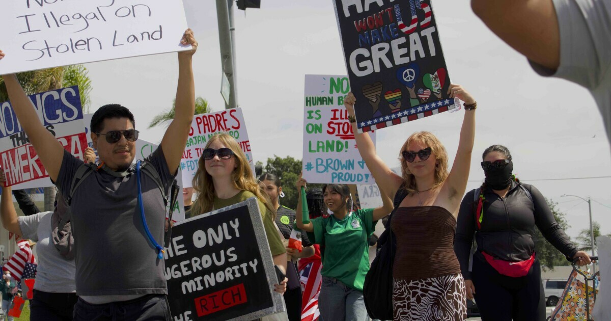 Thousands across Inland Empire cities protested Saturday against Trump’s immigration raids, military deployments in SoCal and cuts to social services.