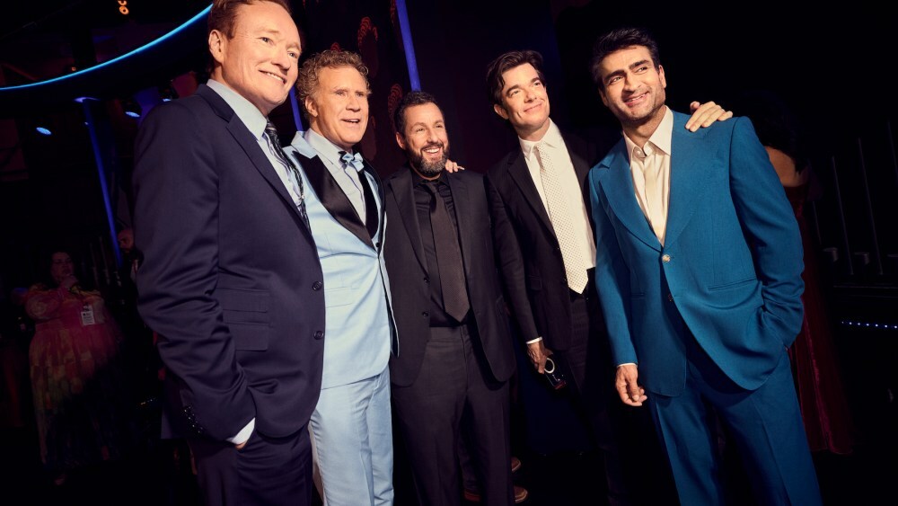 2025 Mark Twain Prize. (L to R) Conan O’Brien, Will Ferrell, Adam Sandler, John Mulaney, Kumail Nanjiani at the Kennedy Center. Cr. Art Streiber/Netflix © 2025
