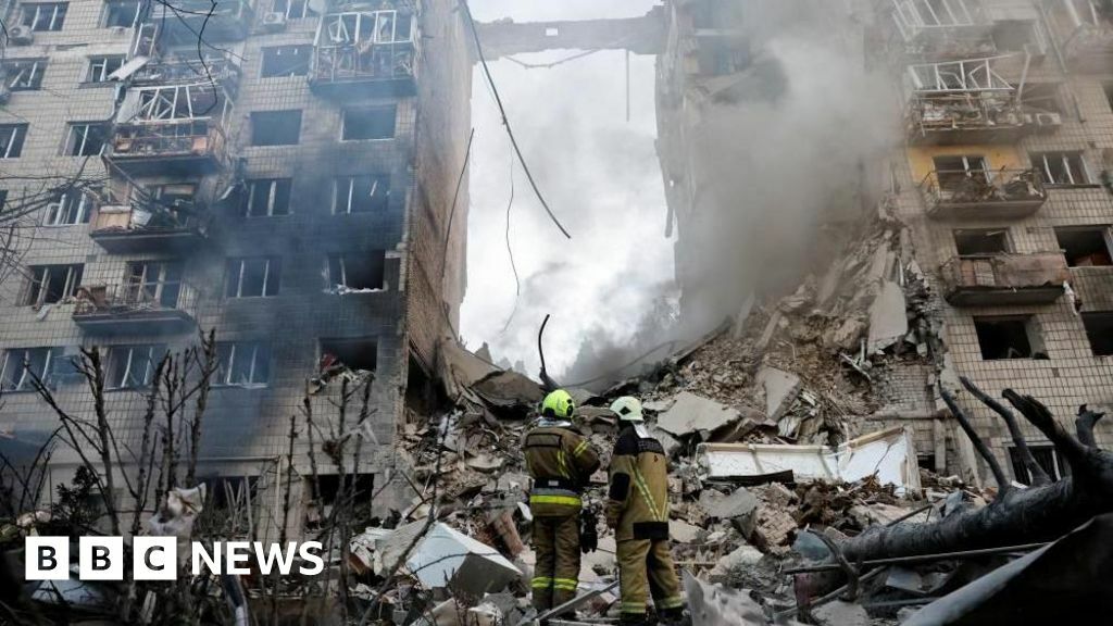 A destroyed building in Kyiv