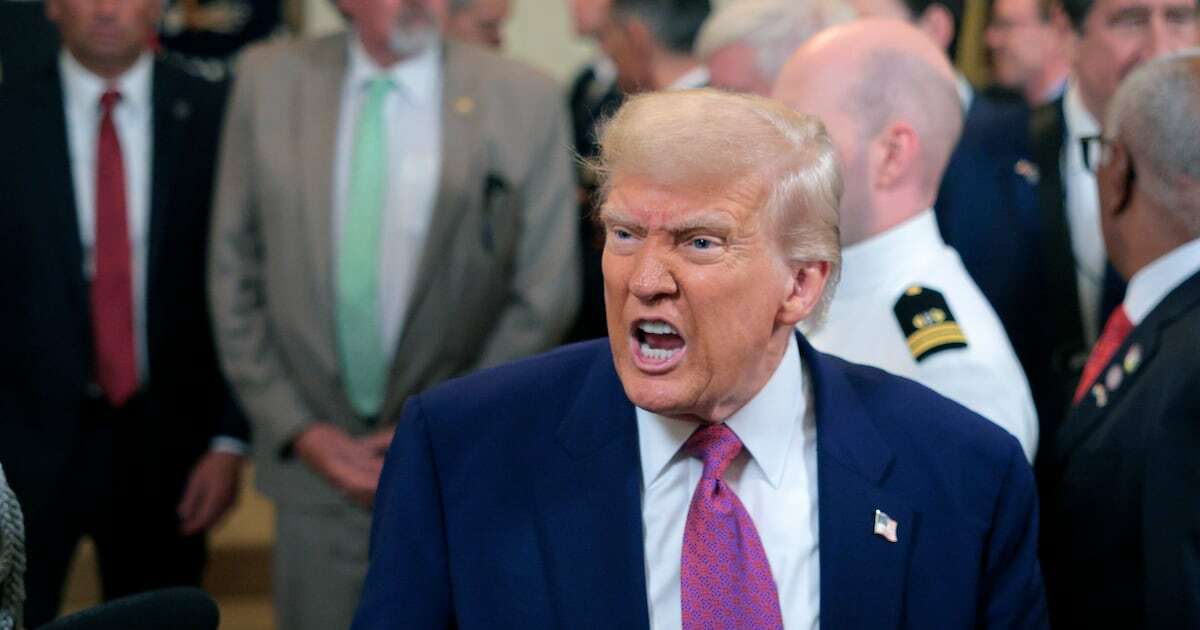 President Donald Trump responds to a reporters question as he leaves after signing a series of bills related to California’s vehicle emissions standards during an event in the East Room of the White House on June 12, 2025 in Washington, DC. Members of Congress passed the bills using the Congressional Review Act and the effect would largely revoke the emissions standards enacted by the state of California.