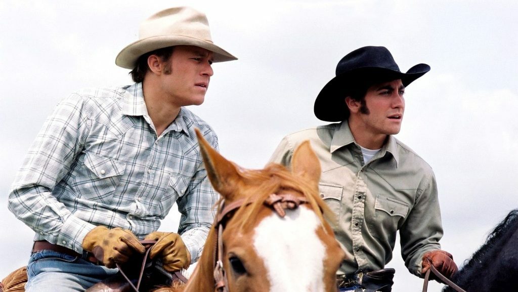 Heath Ledger and Jake Gyllenhaal ride horses in 'Brokeback Mountain' (2005).