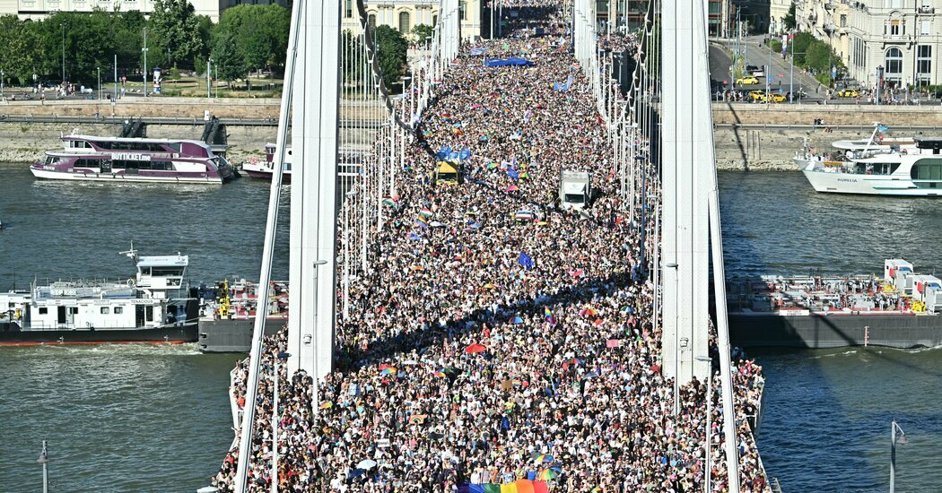 Crowds gathered at the Budapest Pride Parade on Saturday.