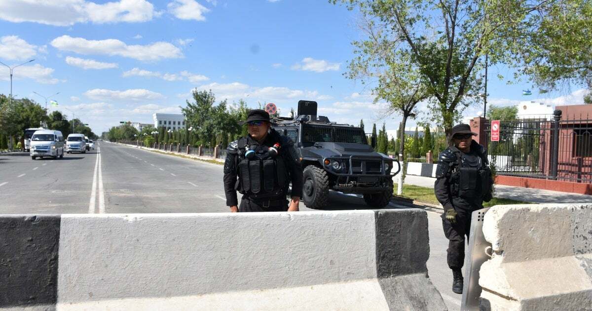 Security forces set up checkpoints after protests over proposed constitutional changes affecting status of autonomous region of Karakalpakstan's capital Nukus, Uzbekistan on July 06, 2022.