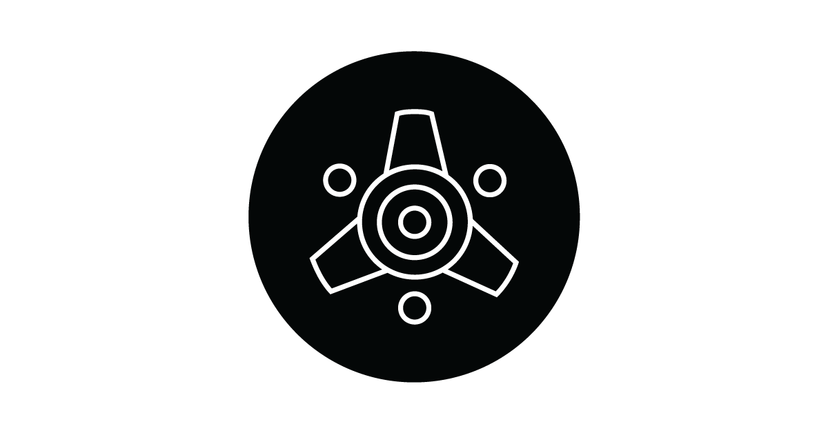 The Strength of One logo, a black and white circle with the three dot and angled triad in the middle.