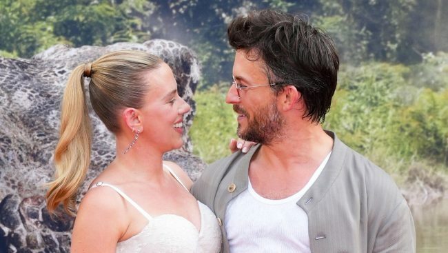 Scarlett Johansson and Jonathan Bailey at the "Jurassic World Rebirth" premiere on June 23