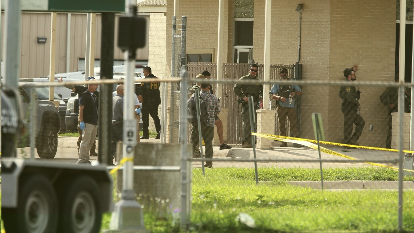 Law enforcement operates at the scene at Rio Grande Valley Border Patrol Sector Annex, Monday, July 7, 2025, McAllen, Texas. (Delcia Lopez/The Monitor via AP)