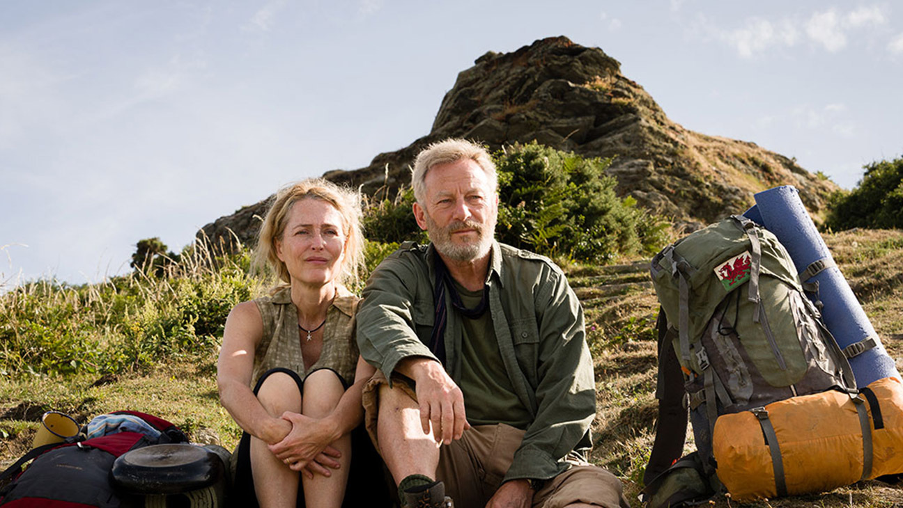 Gillian Anderson and Jason Isaacs as Ray and Moth Winn in 'The Salt Path'.