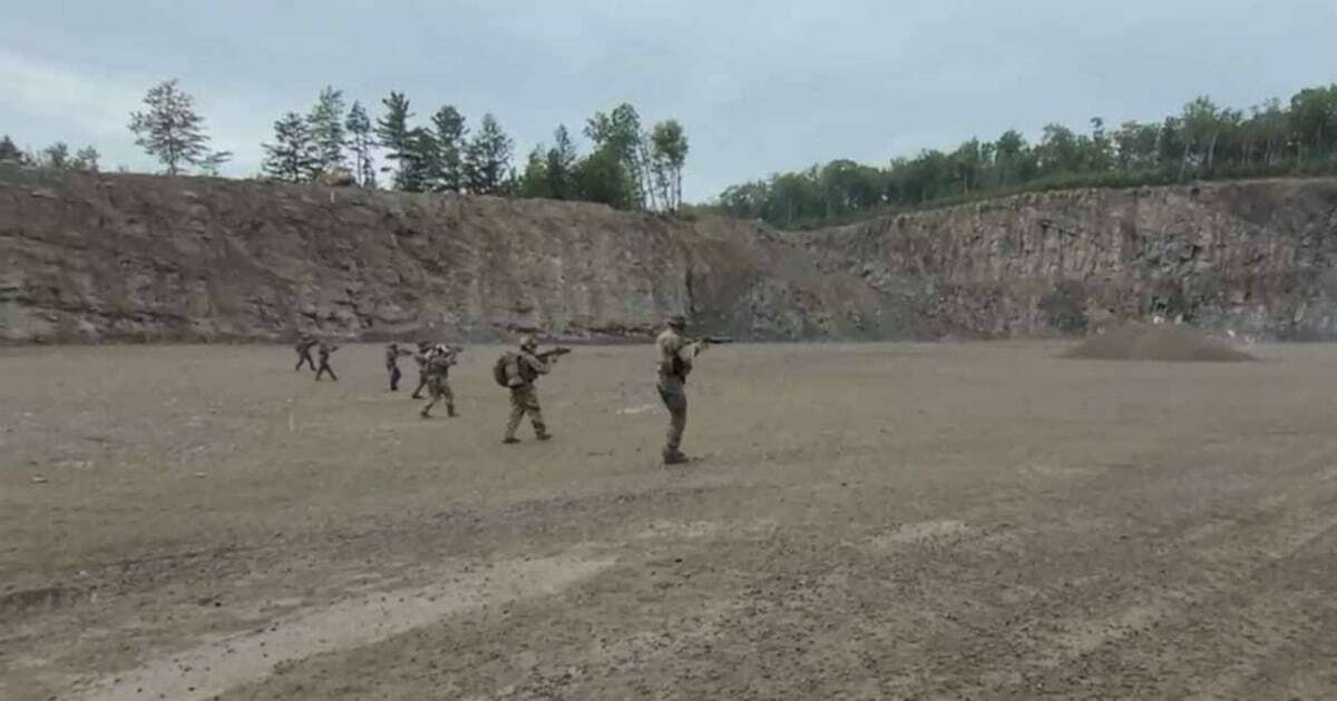 An image showing the military-style training in which four Quebecers, arrested for "ideologically motivated violent extremism," allegedly took part. (RCMP)