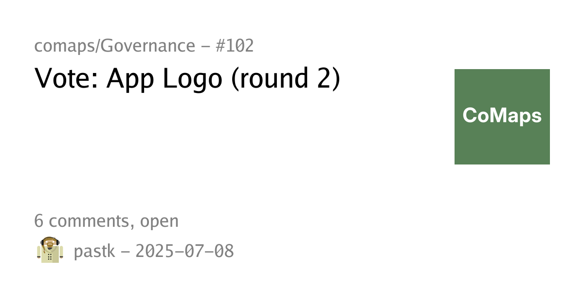 Summary card of an issue titled "Vote: App Logo (round 2)" in repository comaps/Governance