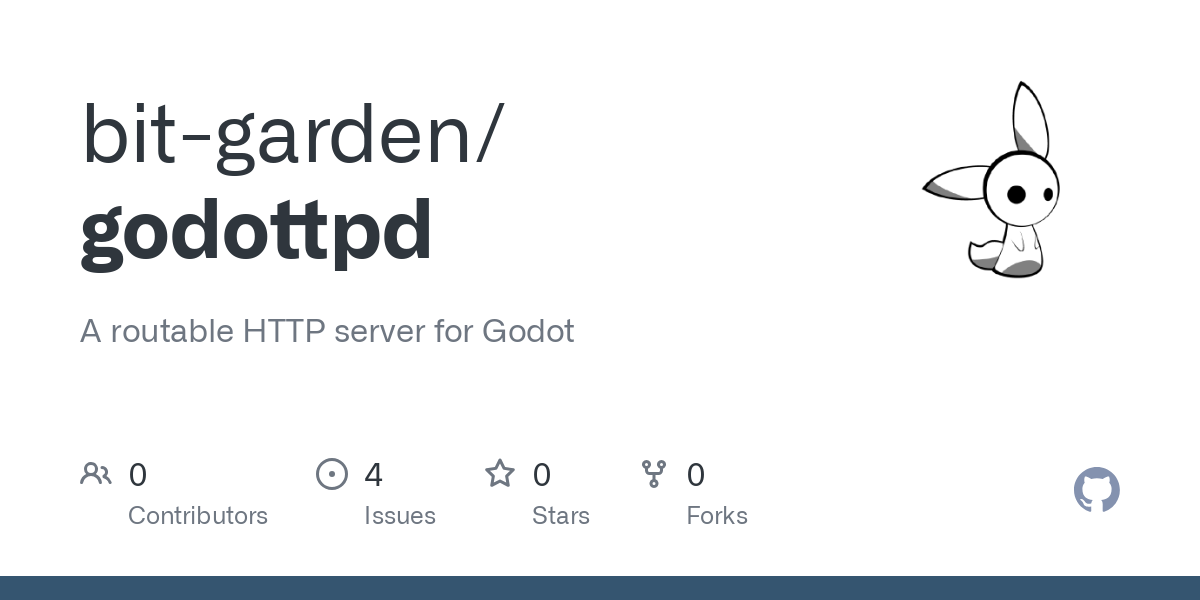 A routable HTTP server for Godot. Contribute to bit-garden/godottpd development by creating an account on GitHub. A routable HTTP server for Godot. Contribute to bit-garden/godottpd development by creating an account on GitHub.