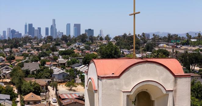 LOS ANGELES, CA - JULY 10: A church in Boyle Heights for story on how church attendance is affected by the immigration sweeps. Photographed in Boyle Heights on Thursday, July 10, 2025. (Myung J. Chun / Los Angeles Times)